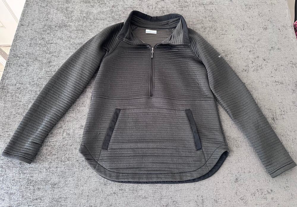 Columbia Womens Small 1/4 Zip Ribbed Fleece Pullover Charcoal Gray Sweater
